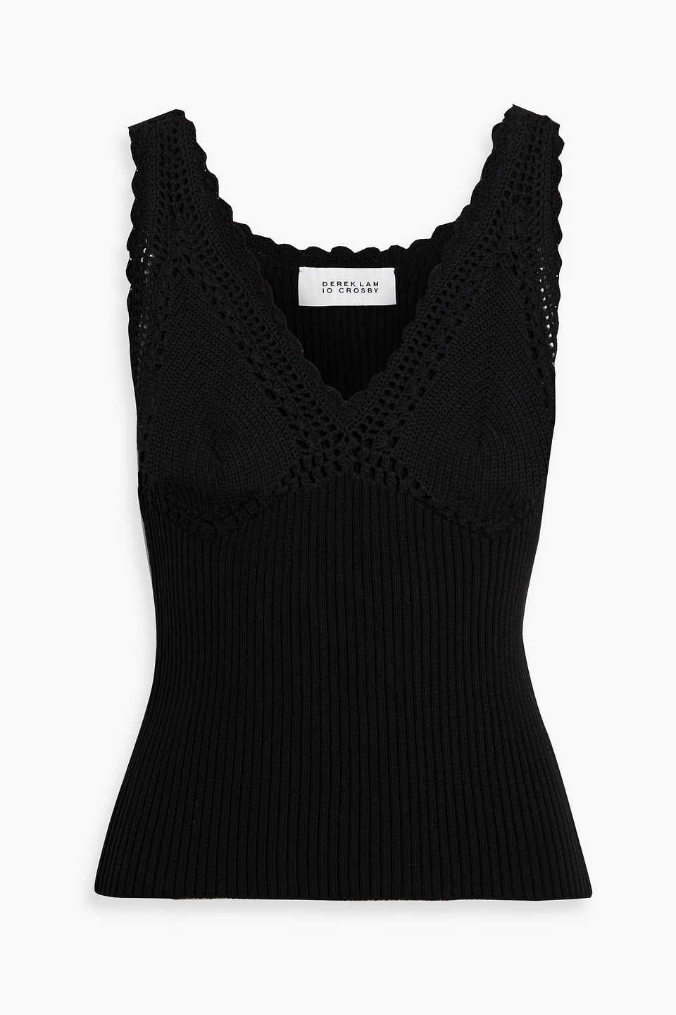 Shop Derek Lam 10 Crosby Sia Crochet-trimmed Ribbed Cotton-blend Top In Black