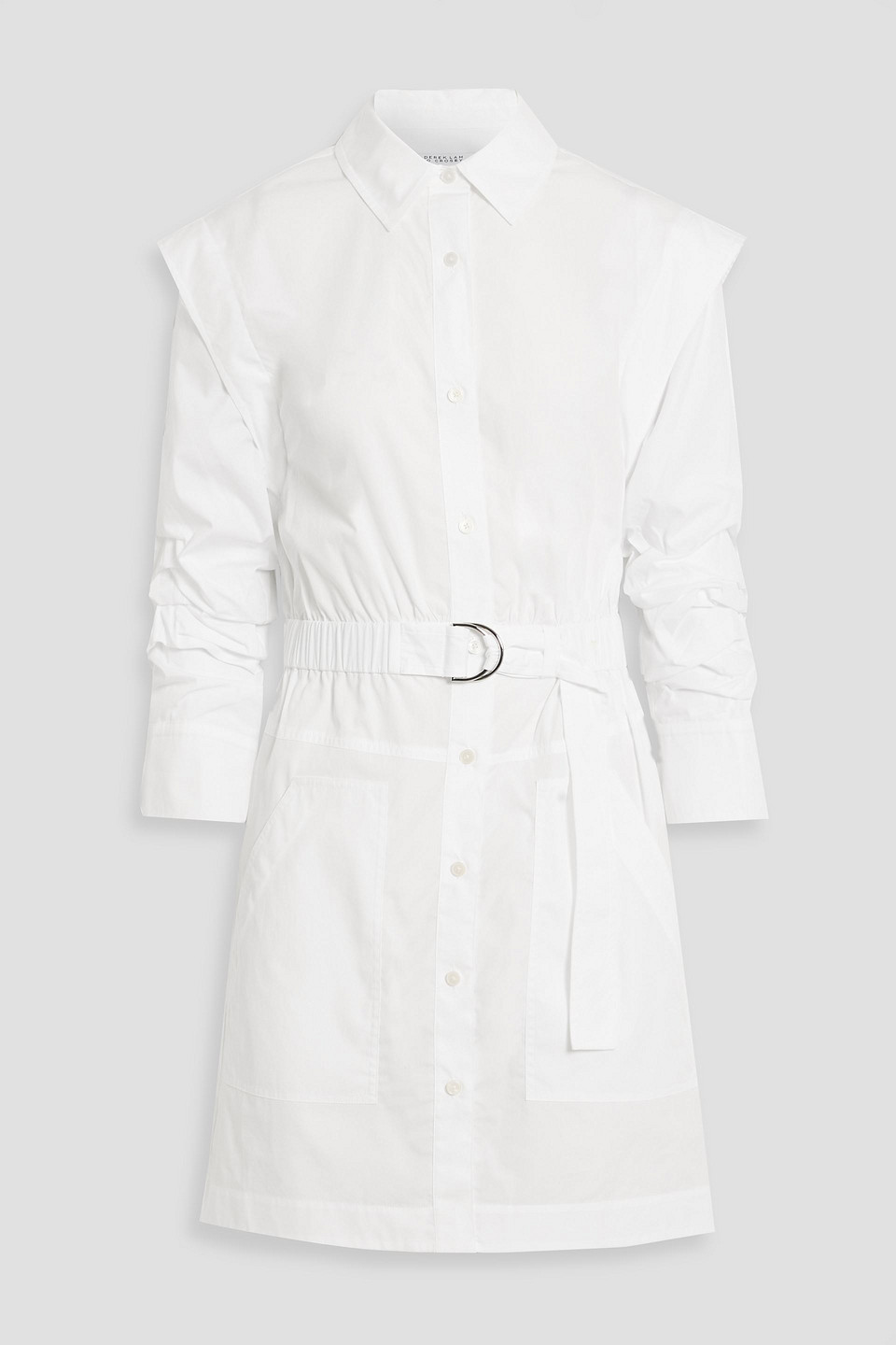 Derek Lam 10 Crosby Hadley Ruched Cotton-poplin Mini Shirt Dress In White