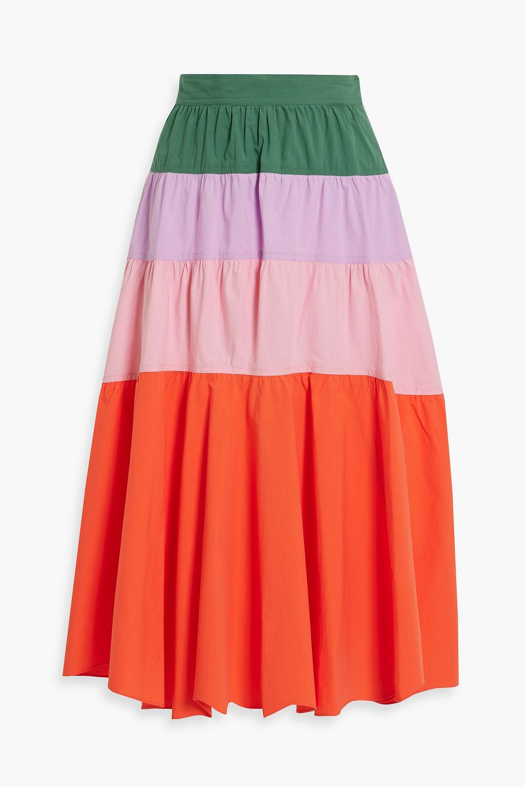 DEREK LAM 10 CROSBY Katalina tiered color-block cotton-poplin midi ...