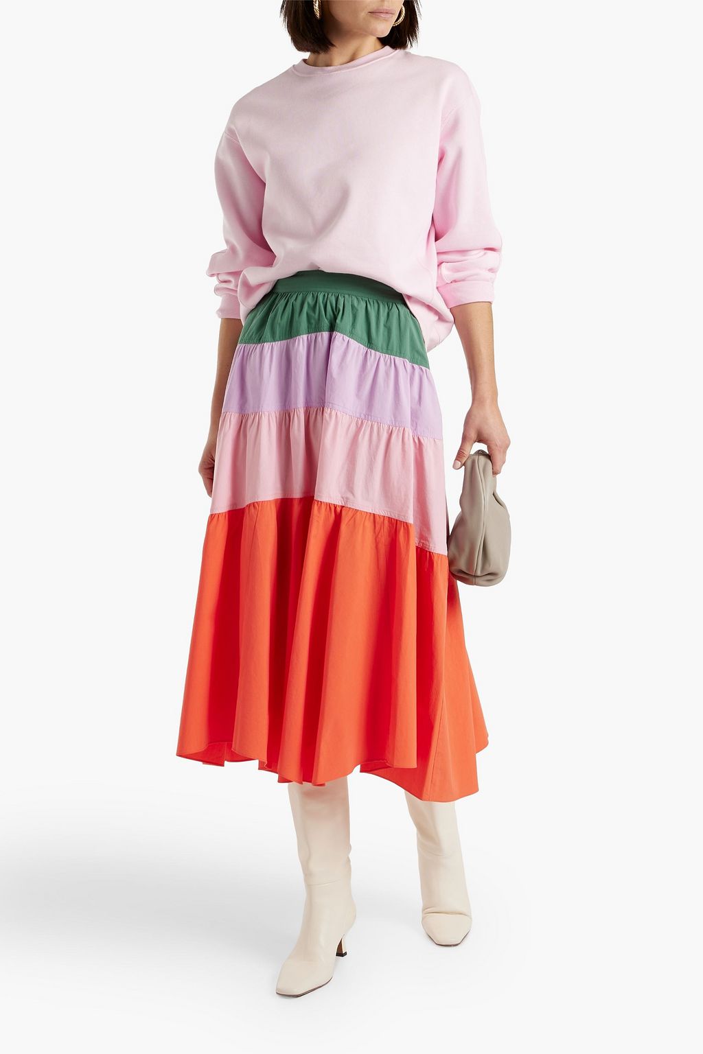 DEREK LAM 10 CROSBY تنورة متوسطة الطول ’كاتالينا’ من البوبلين القطني بألوان متباينة وبتصميم مقسّم