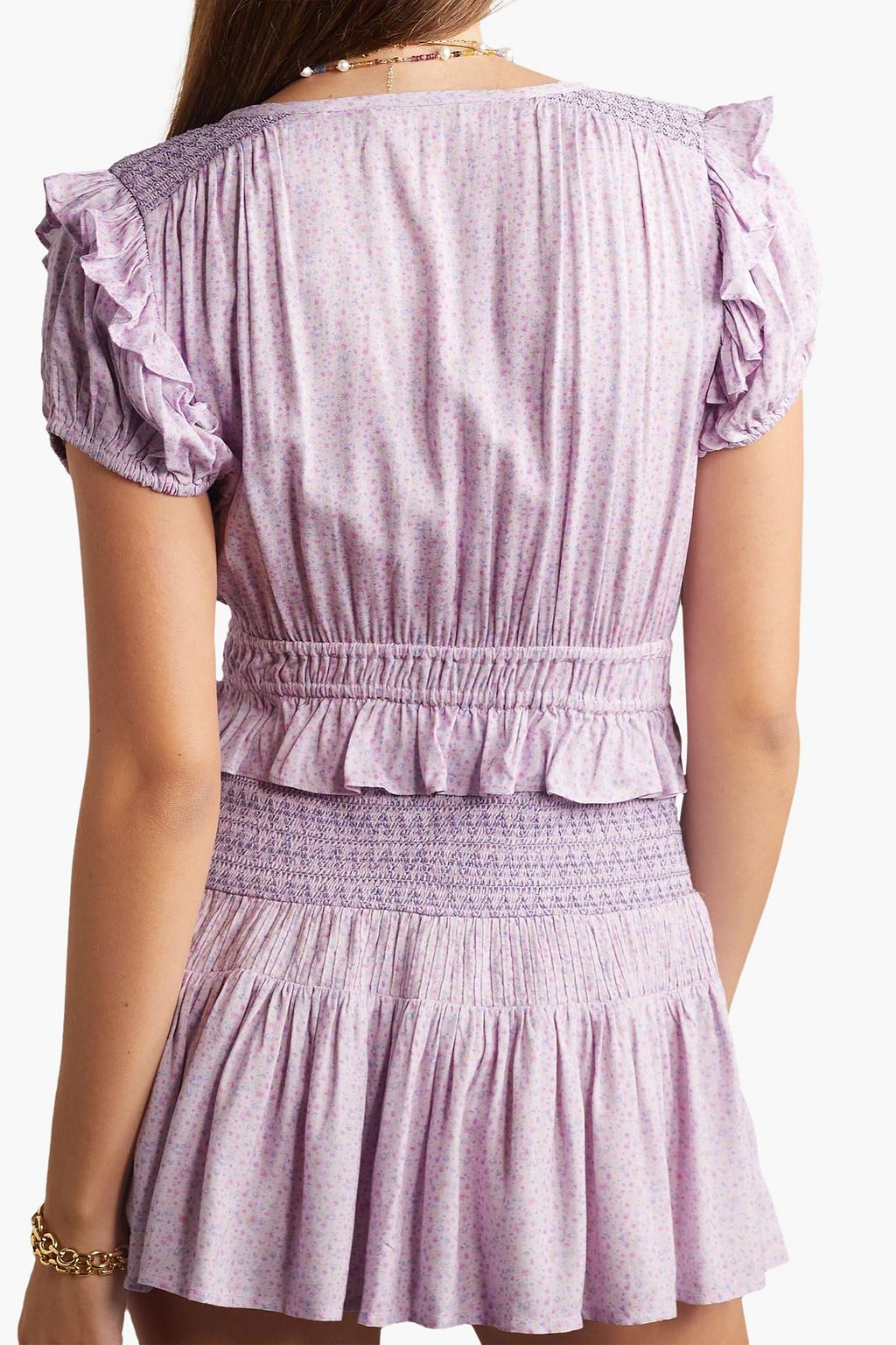 LOVESHACKFANCY Toto pintucked floral-print voile mini dress