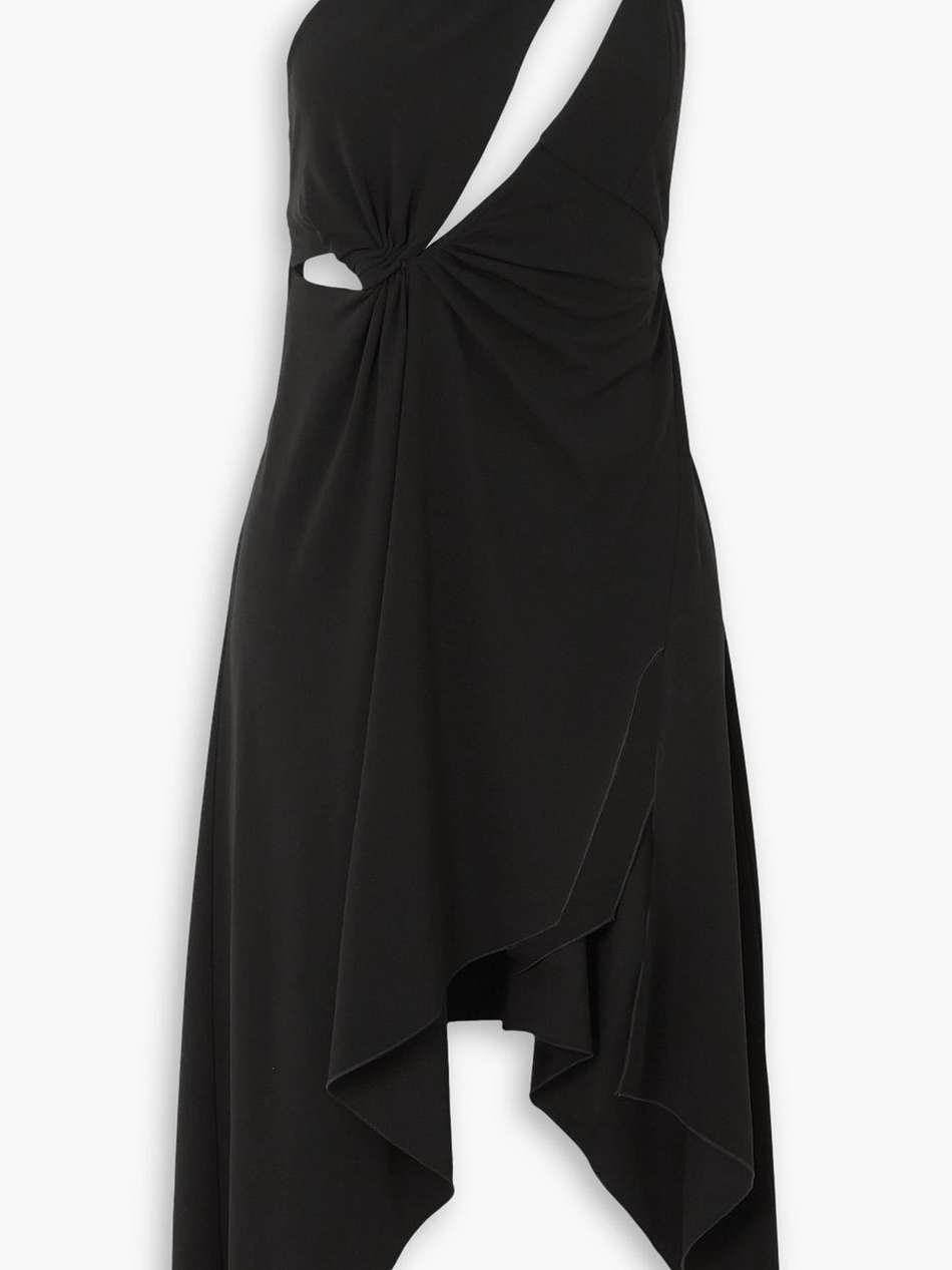 asymmetric cutout stretch-satin jersey midi dress