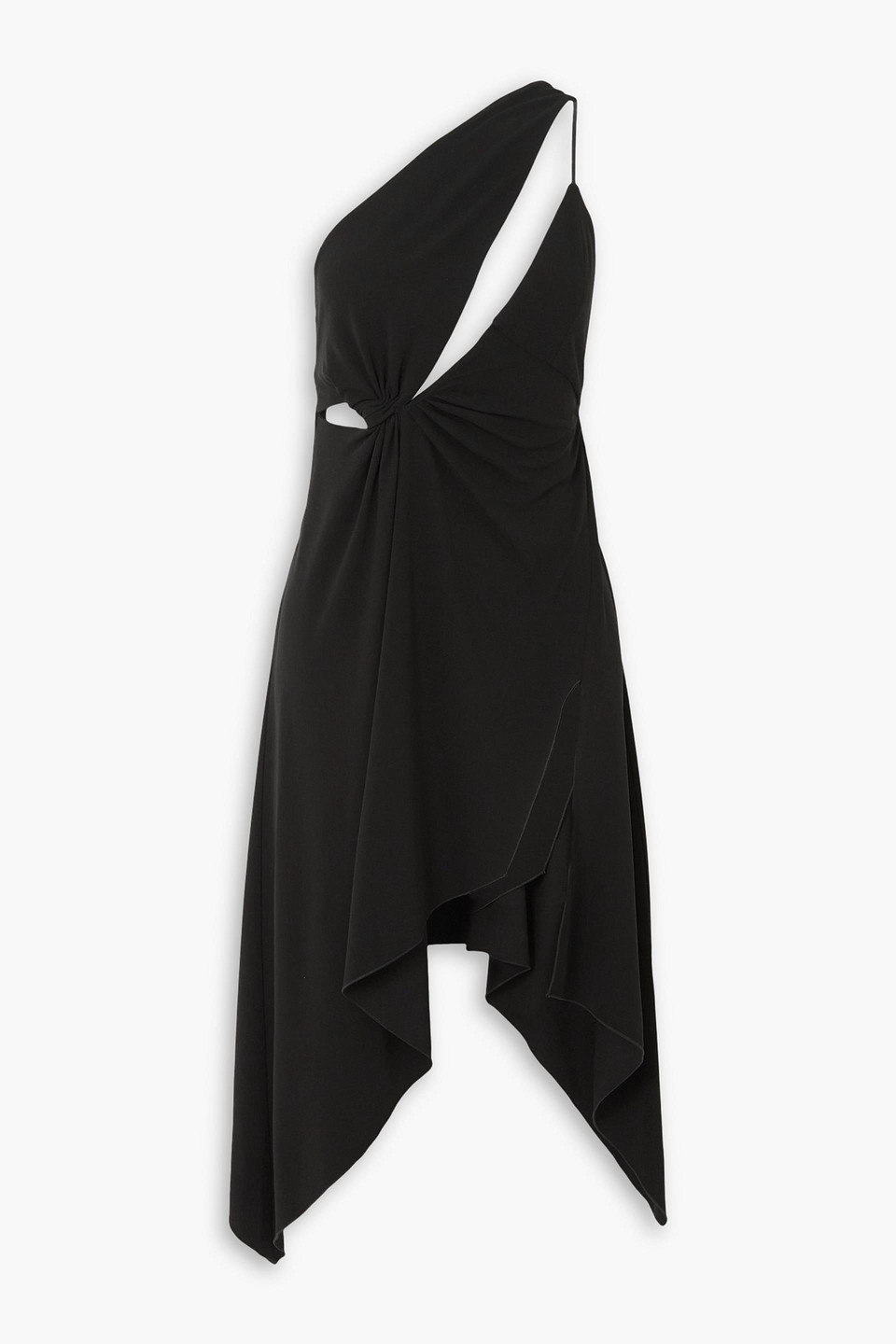 Coperni Asymmetric Cutout Stretch-satin Jersey Midi Dress In Black