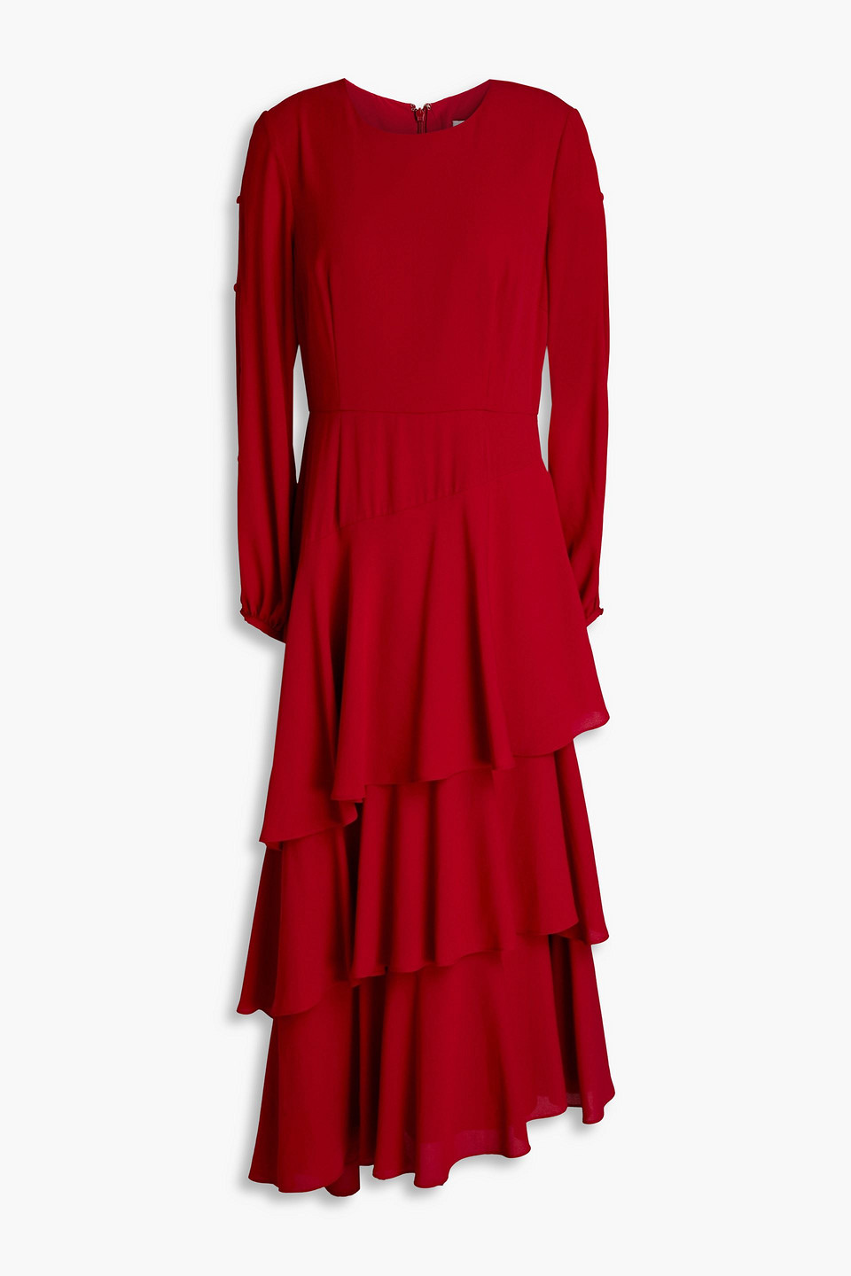 Mikael Aghal Tiered Crepe Midi Dress In Crimson