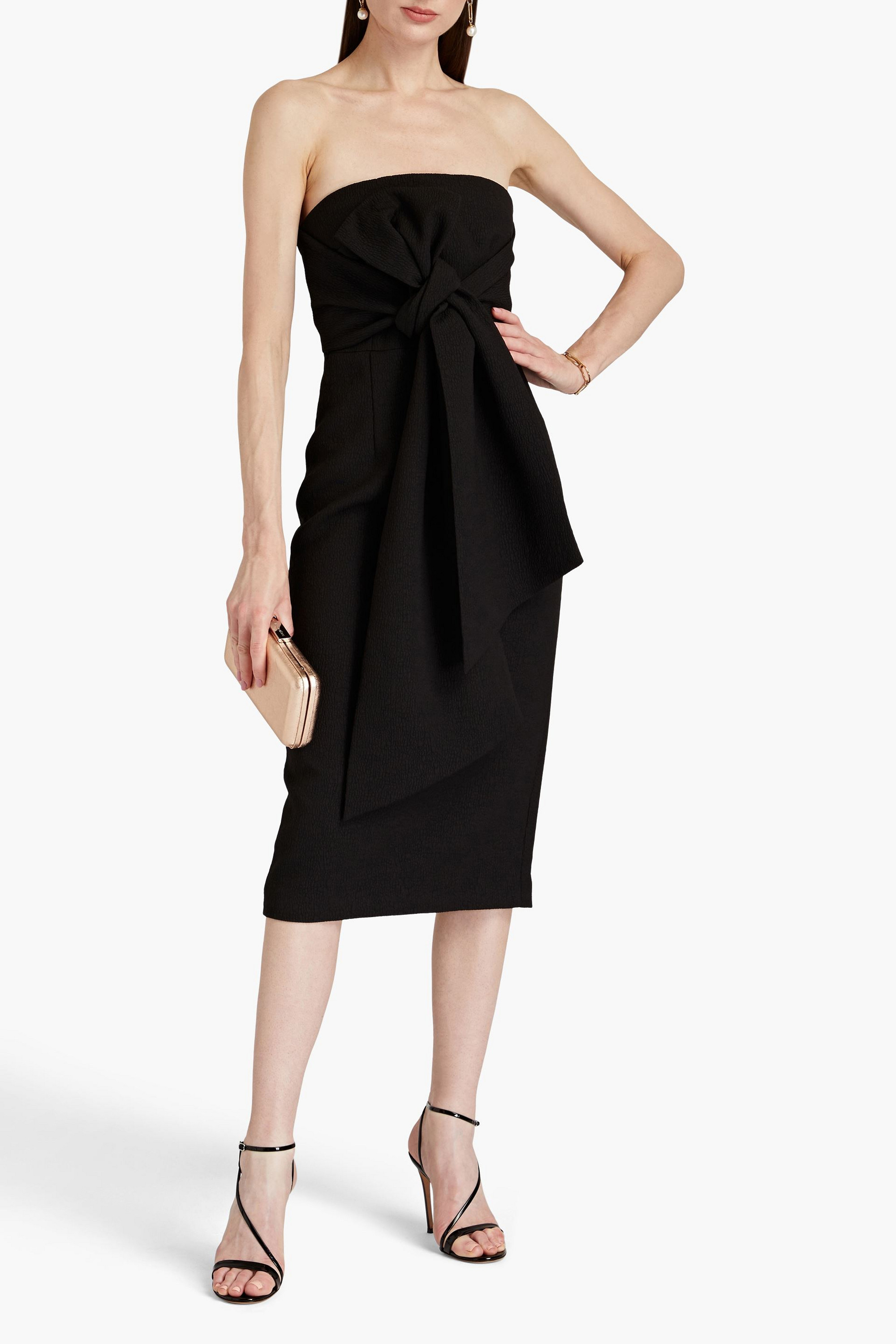 Rebecca Vallance Andie strapless bow-embellished cloqué midi dress