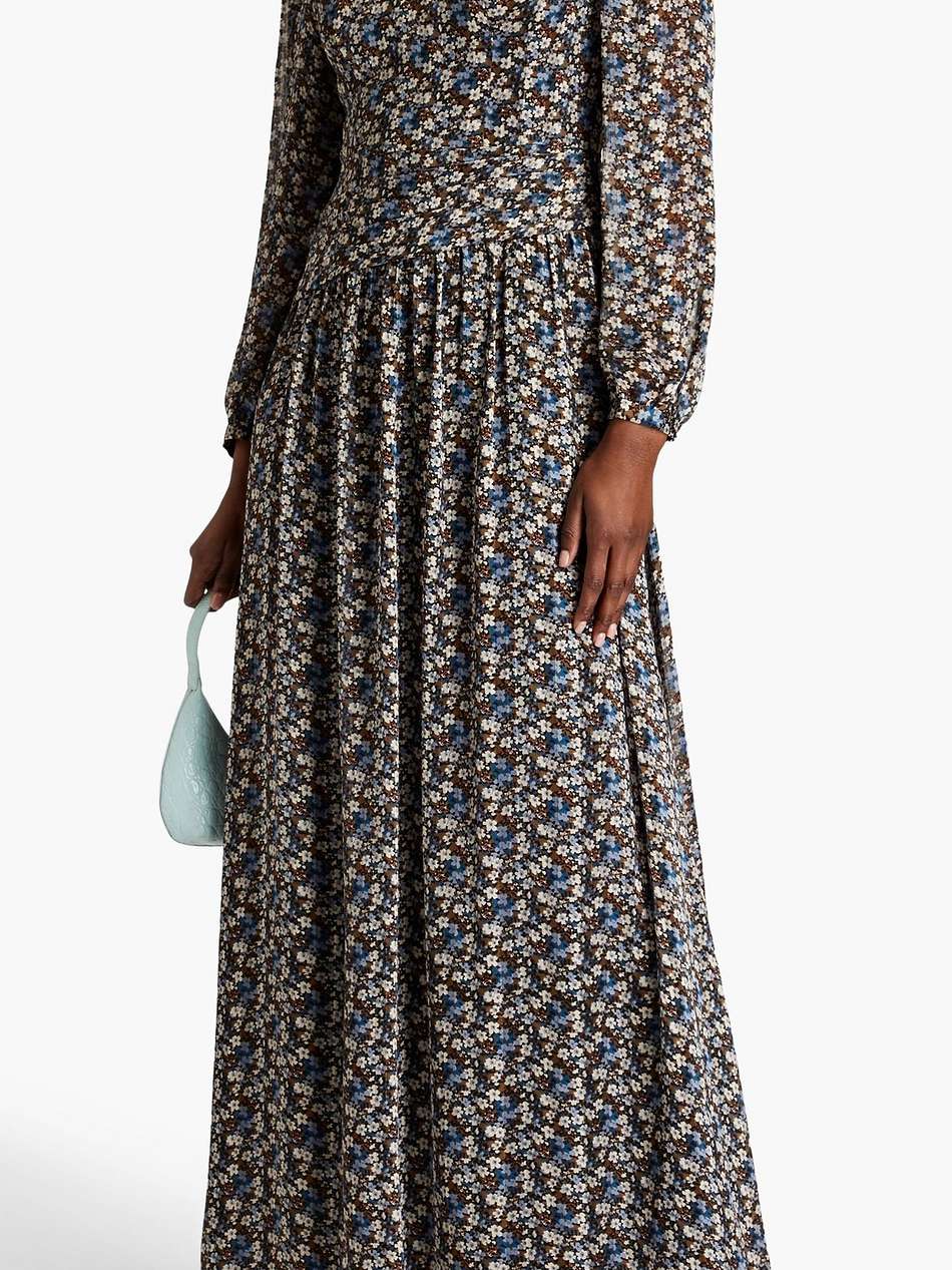 gathered floral-print georgette maxi dress
