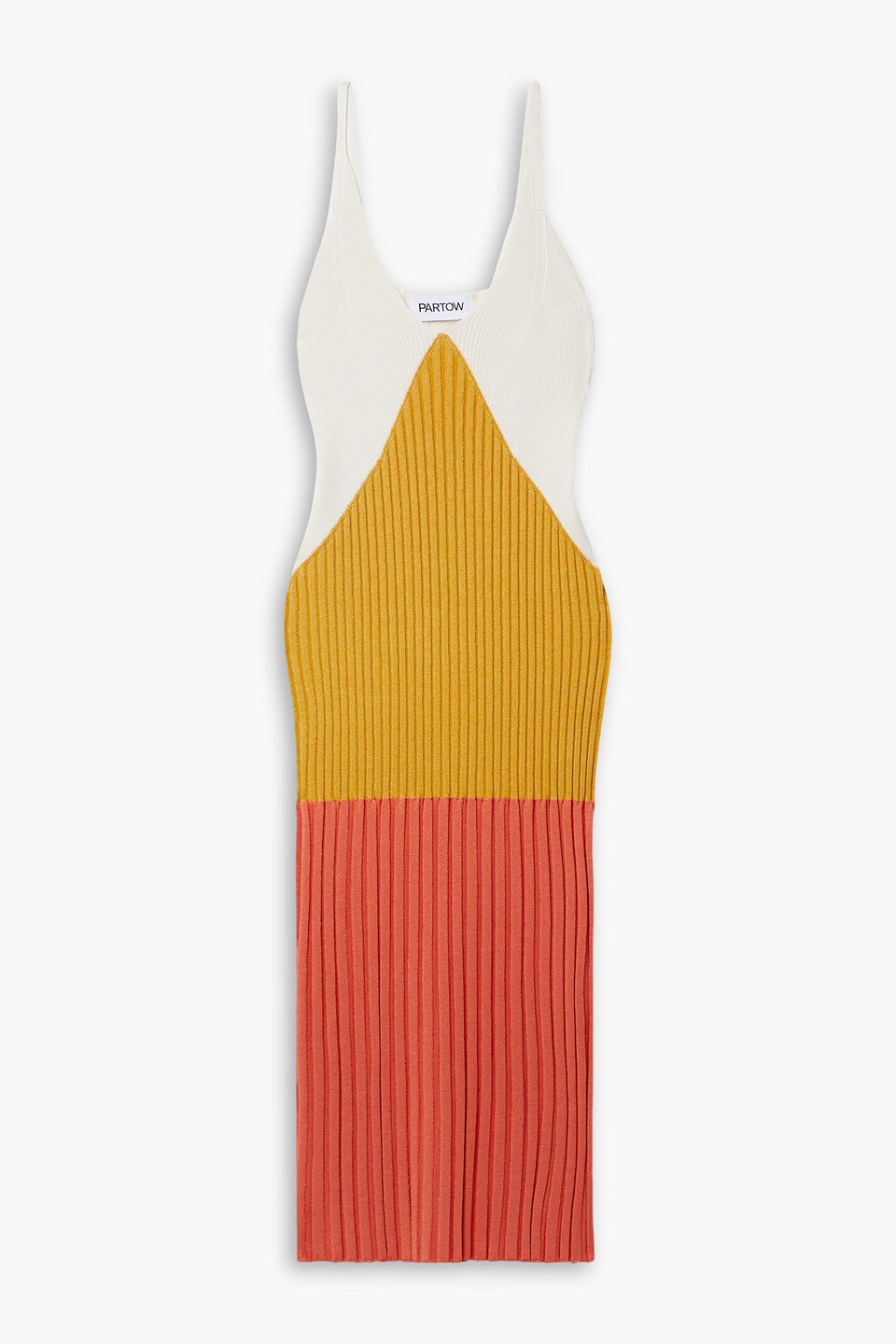 Partow Marilyn Color-block Ribbed-knit Midi Dress In Saffron