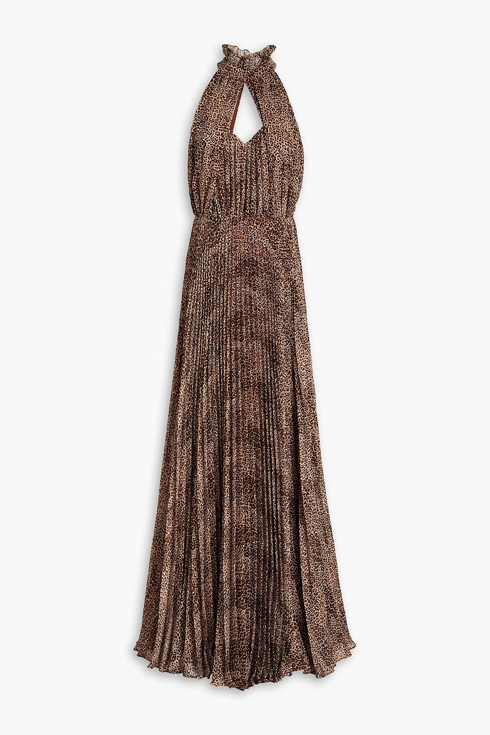 Mikael Aghal Pleated Leopard-print Jacquard Gown In Brown Multi