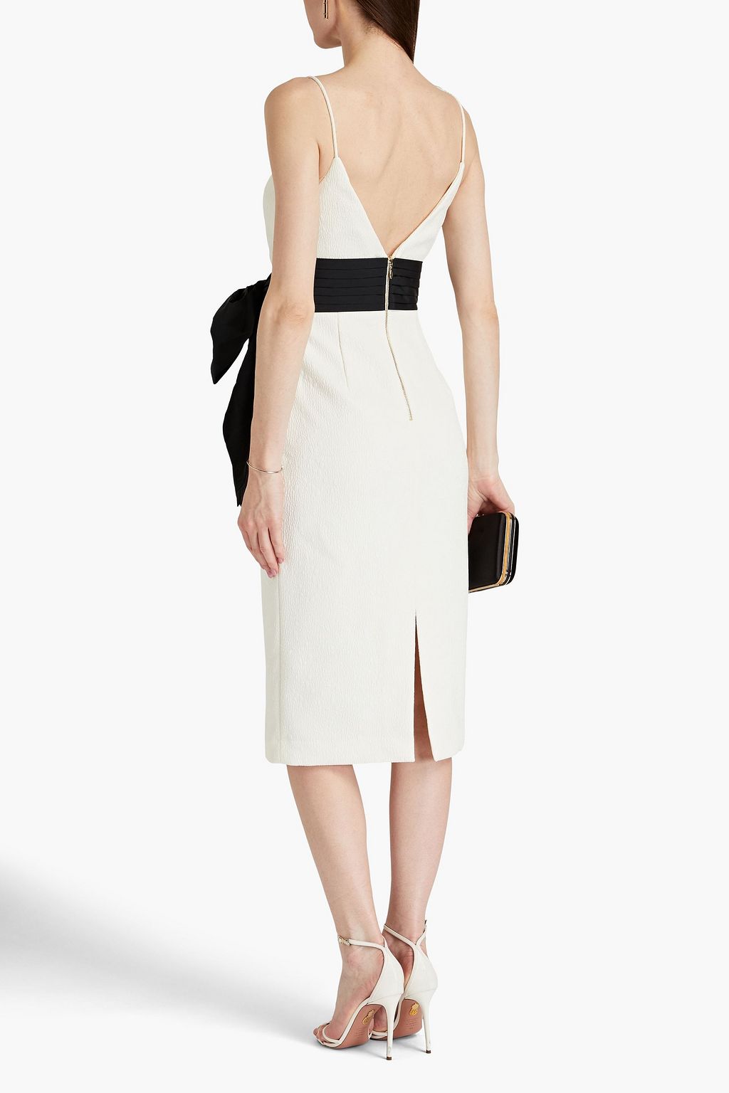 REBECCA VALLANCE Monique two-tone bow-embellished cloqué midi dress