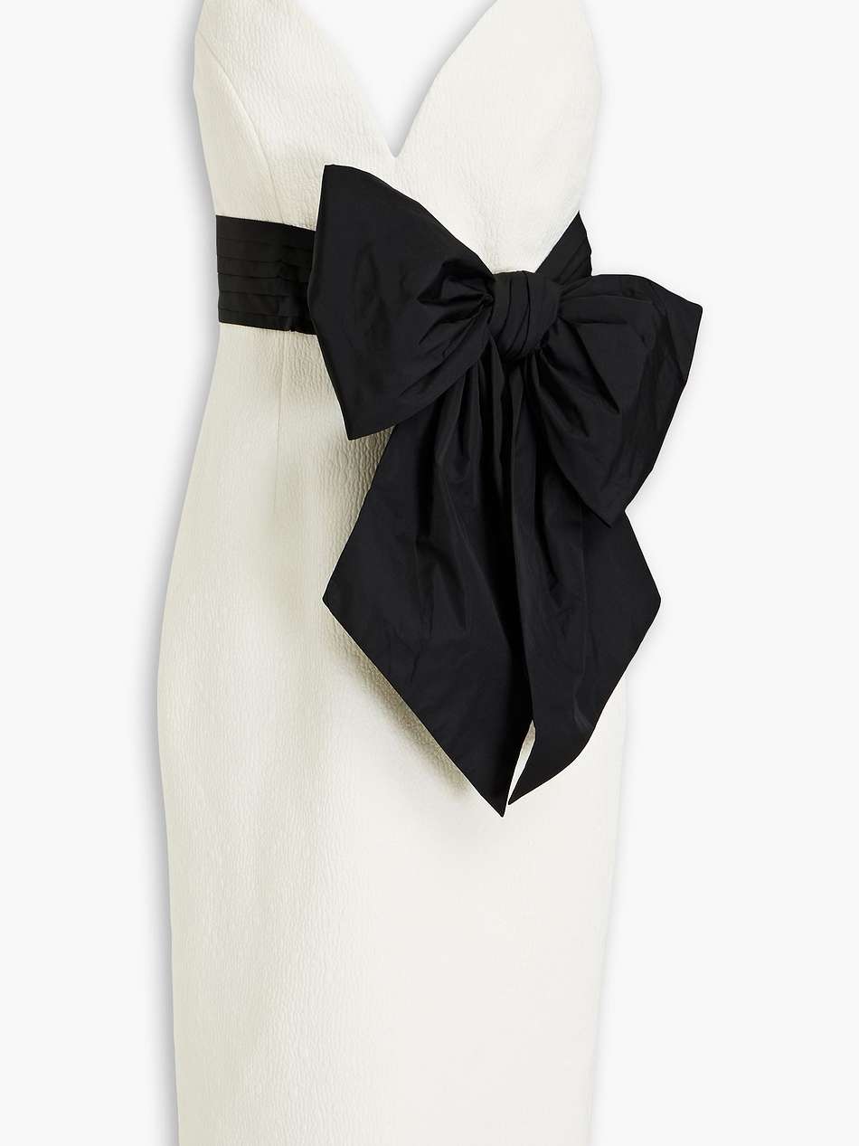 monique two-tone bow-embellished cloqué midi dress