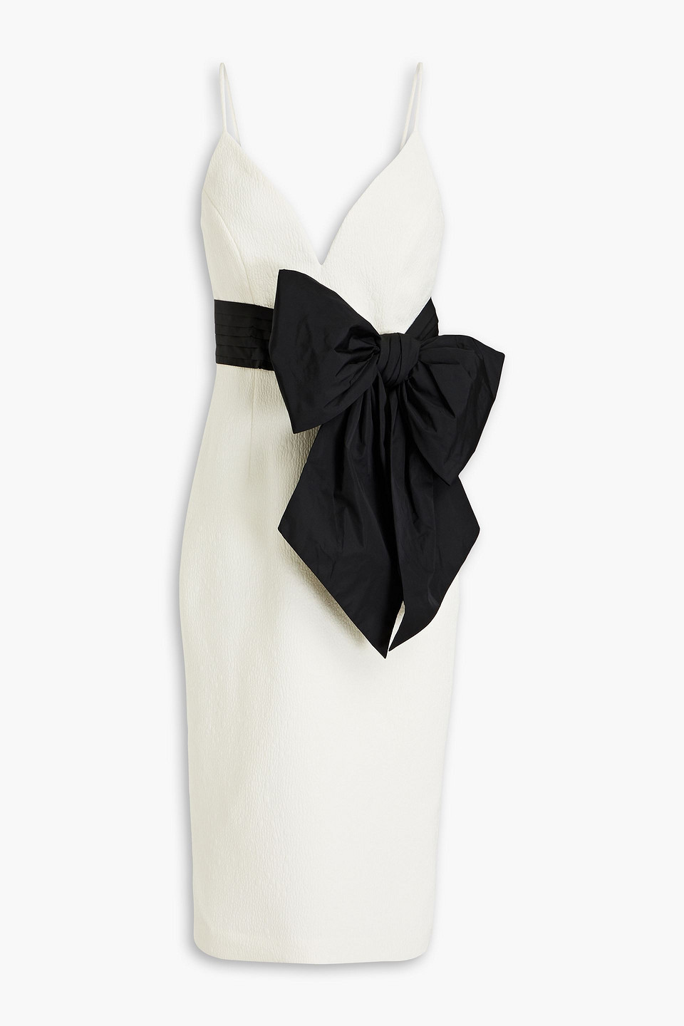 Rebecca Vallance Monique Two-tone Bow-embellished Cloqué Midi Dress In Ivory