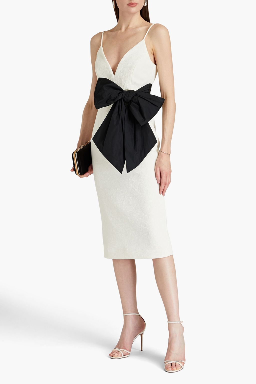 REBECCA VALLANCE Monique two-tone bow-embellished cloqué midi dress