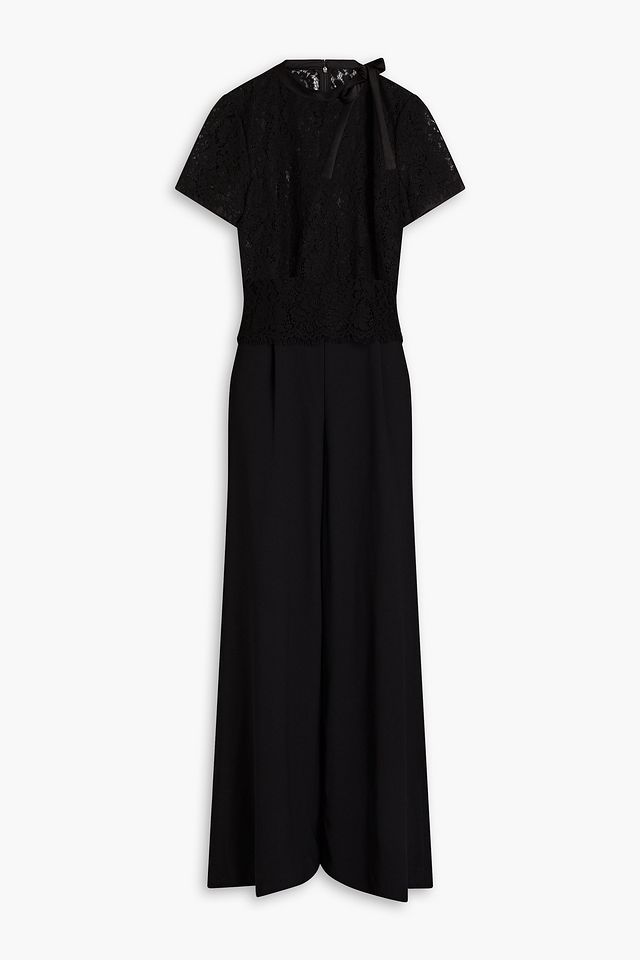 Corded lace-paneled crepe wide-leg jumpsuit