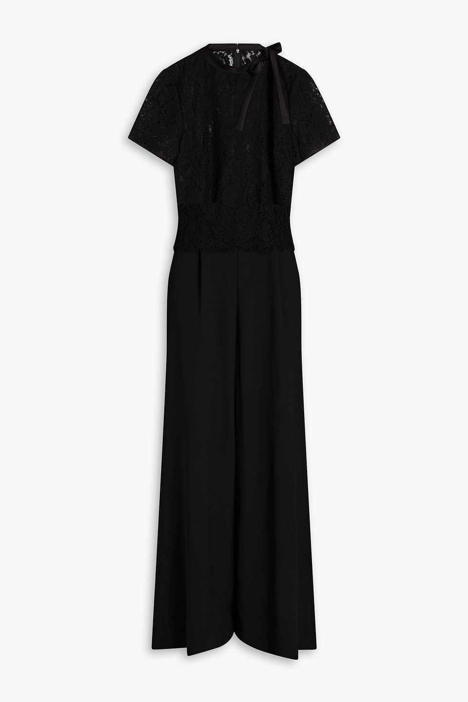 Shop Mikael Aghal Corded Lace-paneled Crepe Wide-leg Jumpsuit In Black