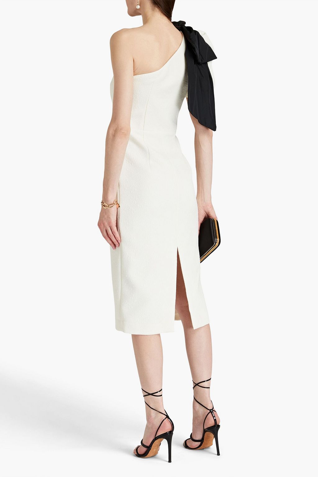 REBECCA VALLANCE Monique one-shoulder bow-embellished cloqué