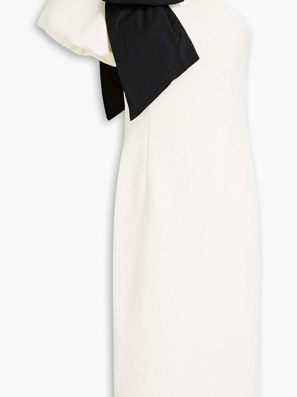 monique one-shoulder bow-embellished cloqué midi dress