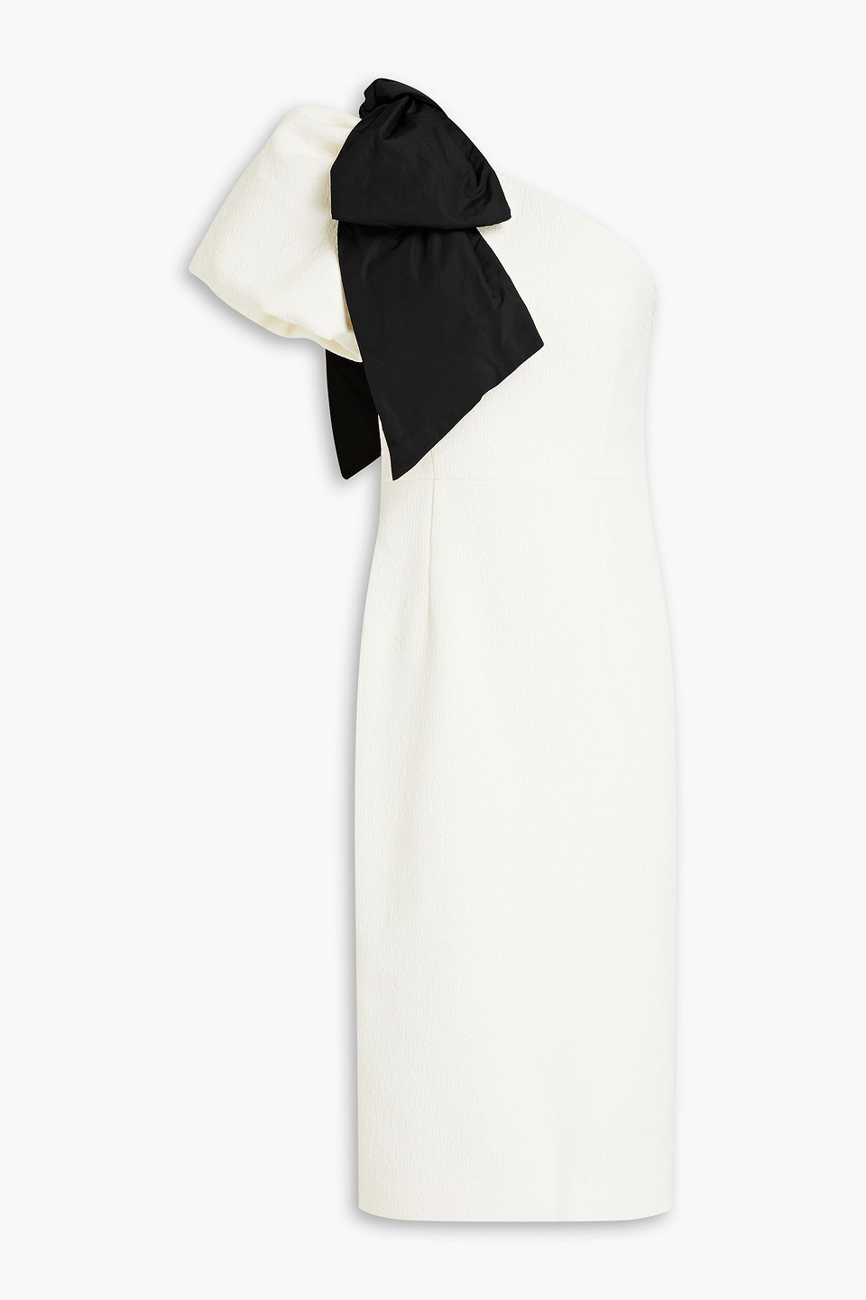 Rebecca Vallance Monique One-shoulder Bow-embellished Cloqué Midi Dress In Ivory