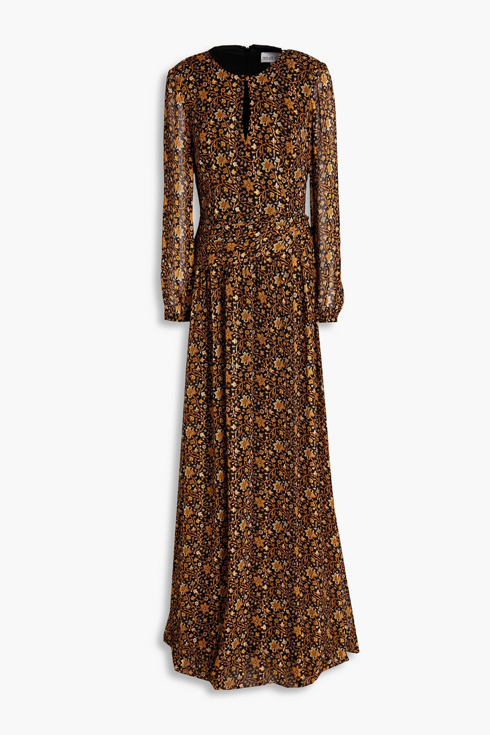 Mikael Aghal Printed Jacquard Maxi Dress In Black