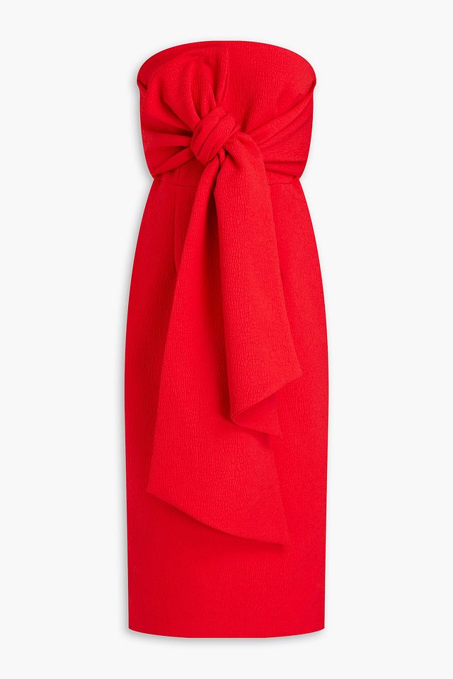 Andie strapless bow-embellished cloqué midi dress