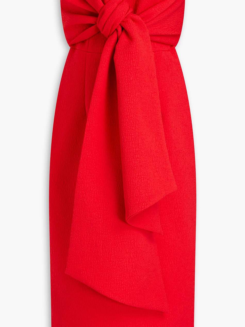 andie strapless bow-embellished cloqué midi dress
