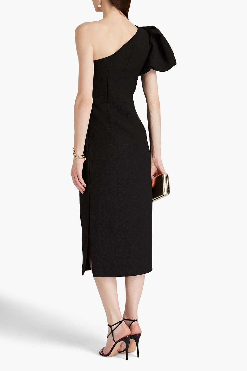 Shop Rebecca Vallance Andie One-shoulder Cloqué Midi Dress In Black