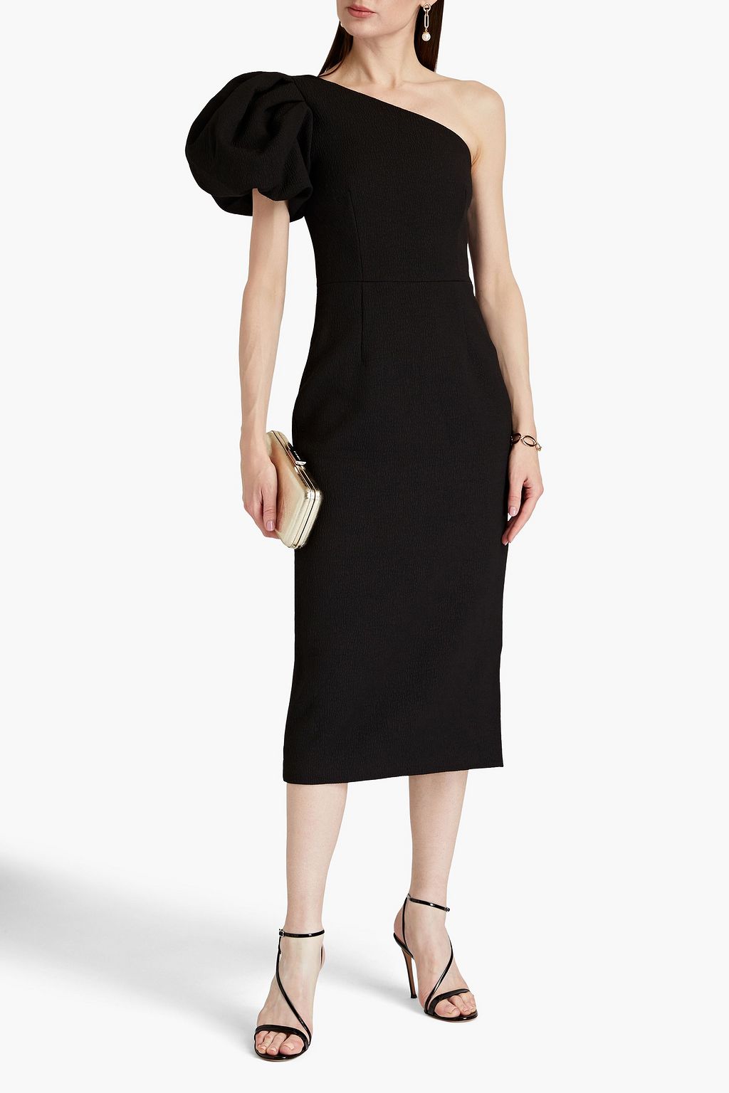 REBECCA VALLANCE Andie one-shoulder cloqué midi dress