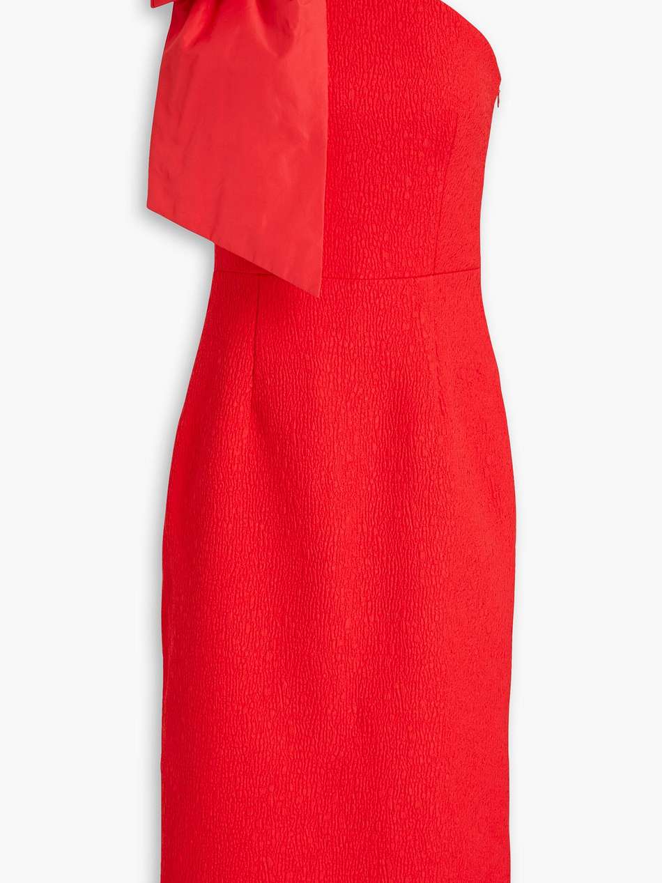 calla one-shoulder bow-detailed cloqué midi dress