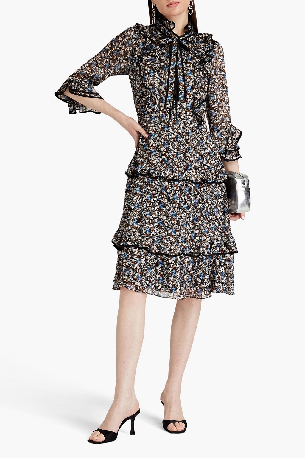 MIKAEL AGHAL Ruffled floral-print jacquard midi dress