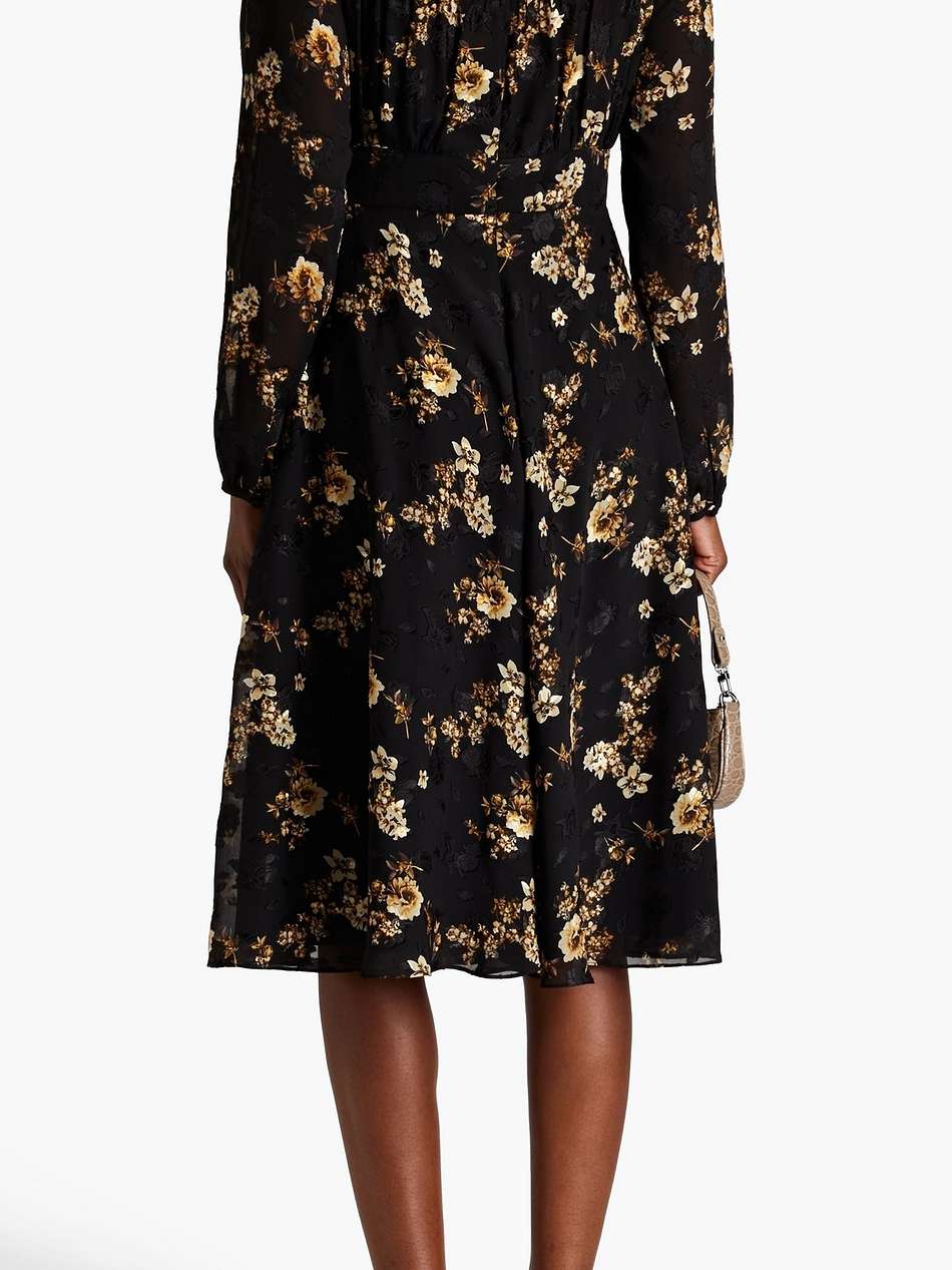 pintucked floral-print fil coupé chiffon dress