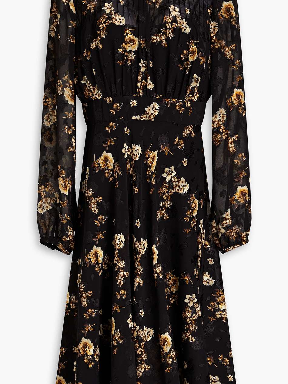 pintucked floral-print fil coupé chiffon dress