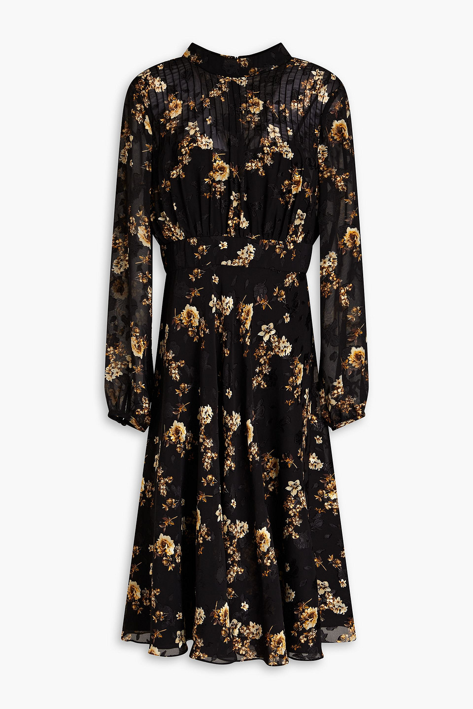 Pintucked floral-print fil coupé chiffon dress