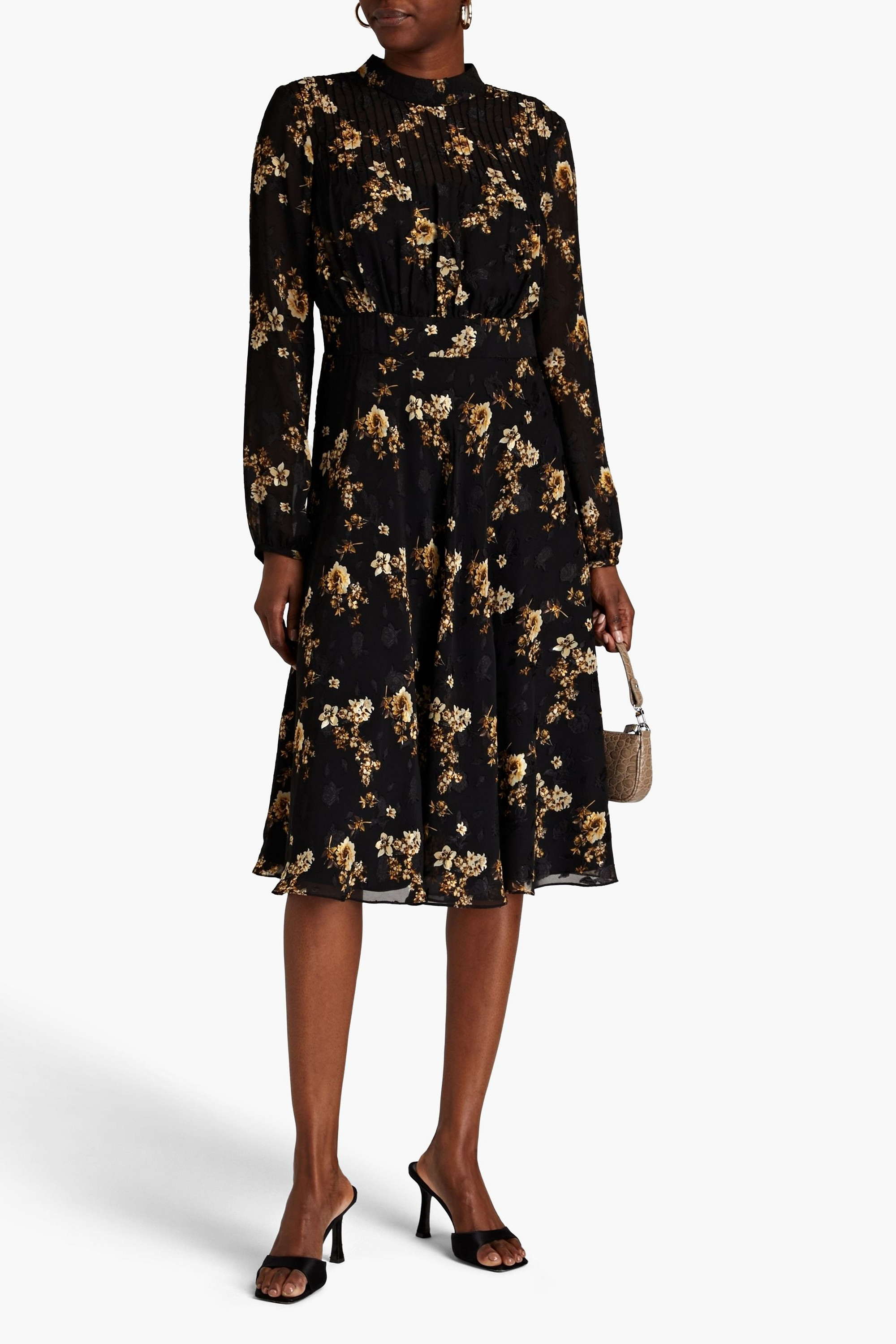 MIKAEL AGHAL Pintucked floral-print fil coupé chiffon dress