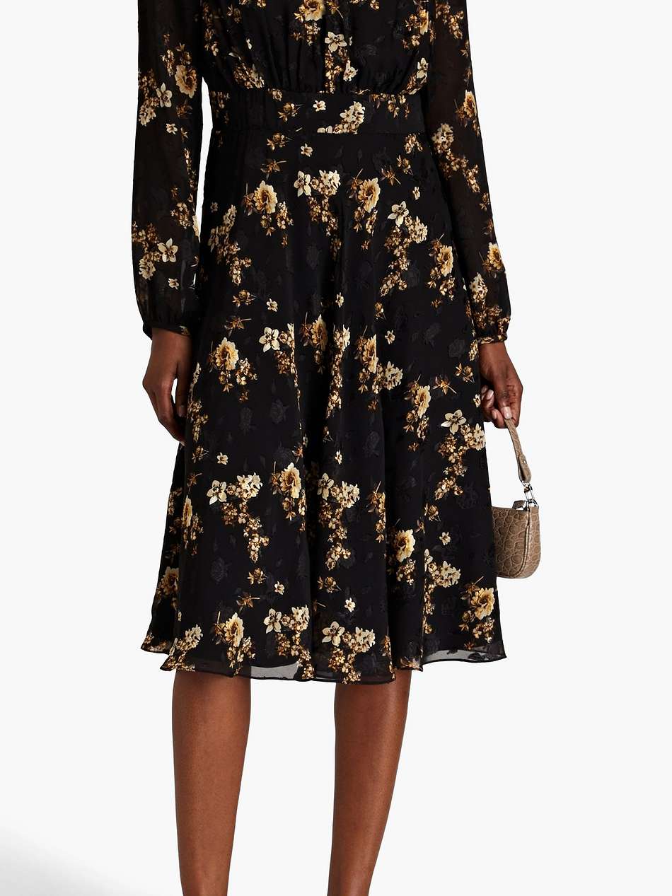pintucked floral-print fil coupé chiffon dress