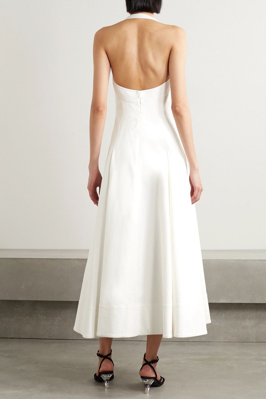 KHAITE Lalita pleated cotton-blend twill halterneck midi dress