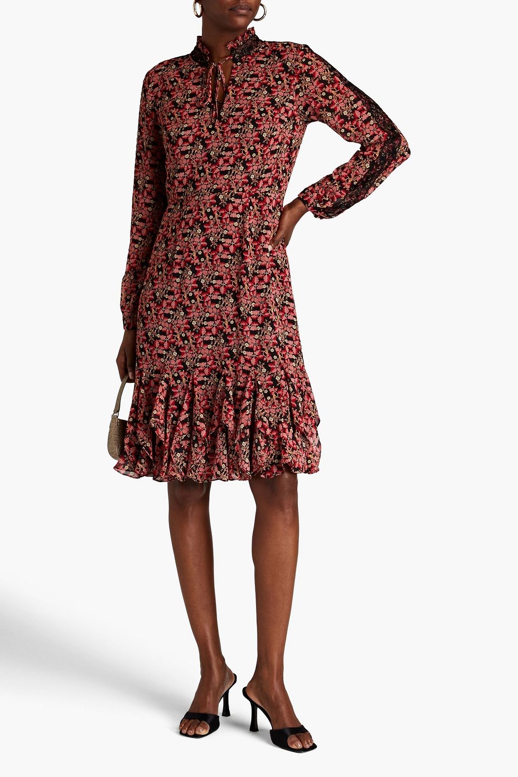 MIKAEL AGHAL Kleid aus Chiffon mit floralem Print und Rüschen