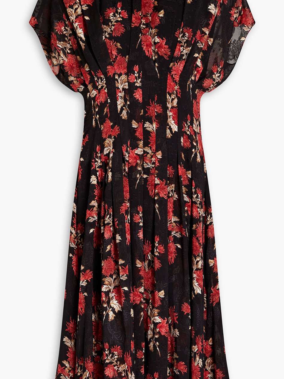 pleated floral-print fil coupé chiffon midi dress