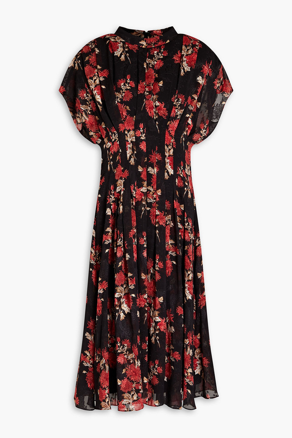 Pleated floral-print fil coupé chiffon midi dress