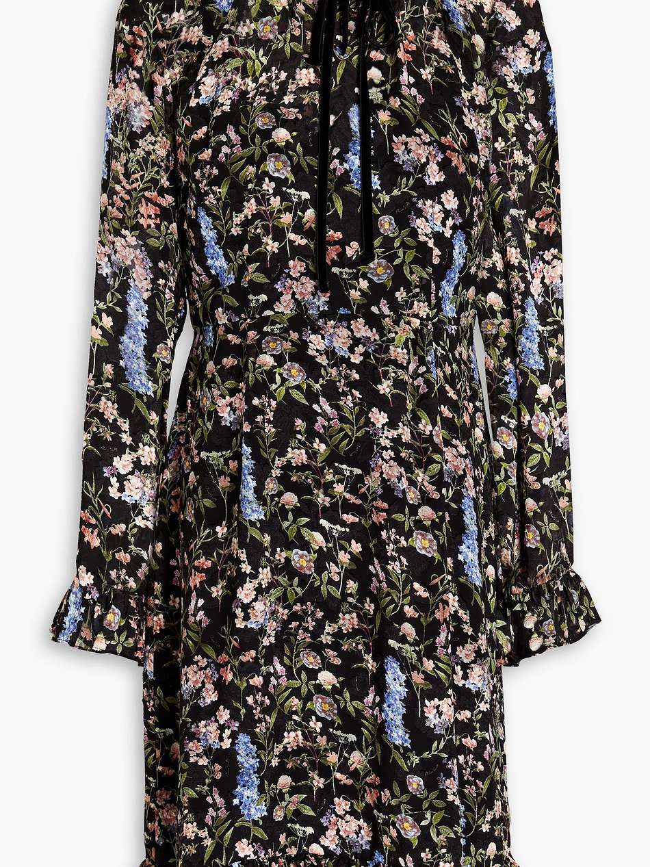 gathered floral-print fil coupé chiffon dress