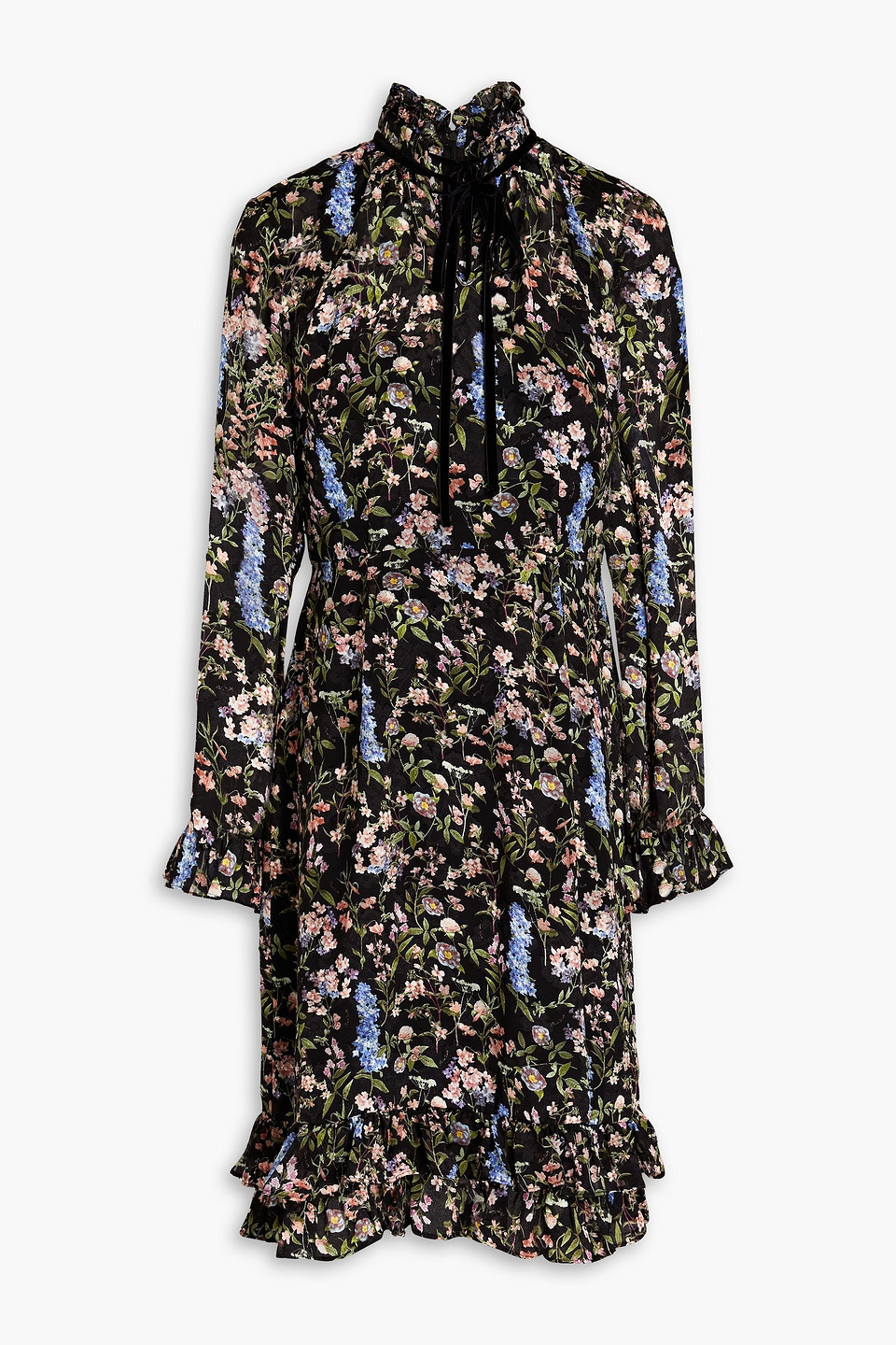 Gathered floral-print fil coupé chiffon dress