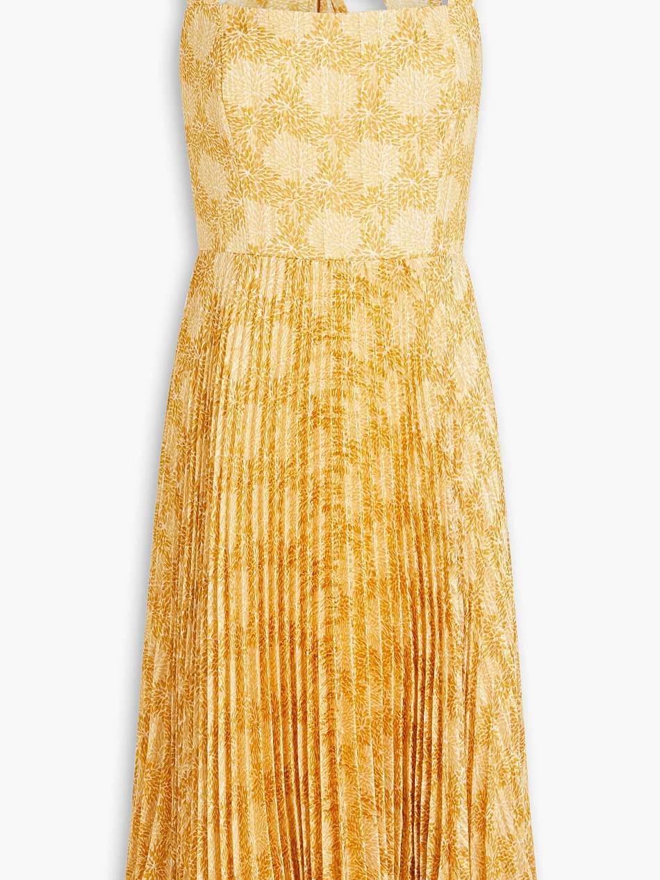 cutout pleated printed jacquard dress