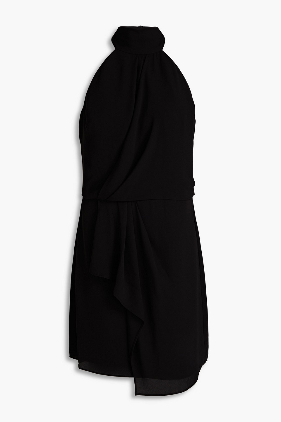 Shop Halston Harlow Draped Crepe De Chine Mini Dress In Black