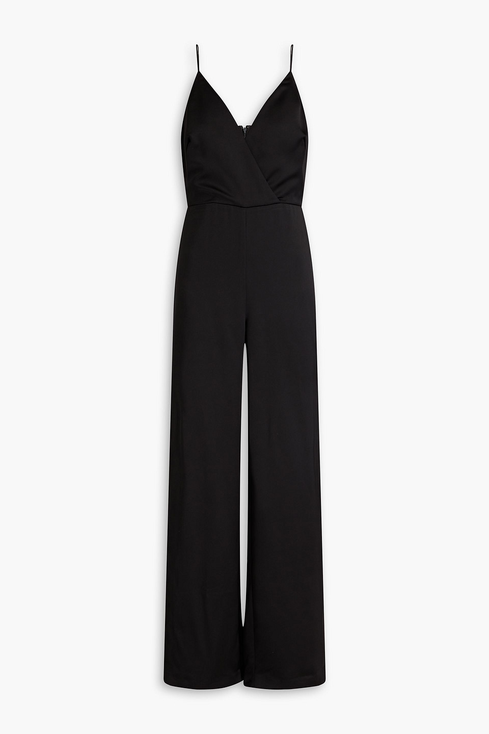 ml Monique Lhuillier Satin-crepe Wide-leg Jumpsuit In Black