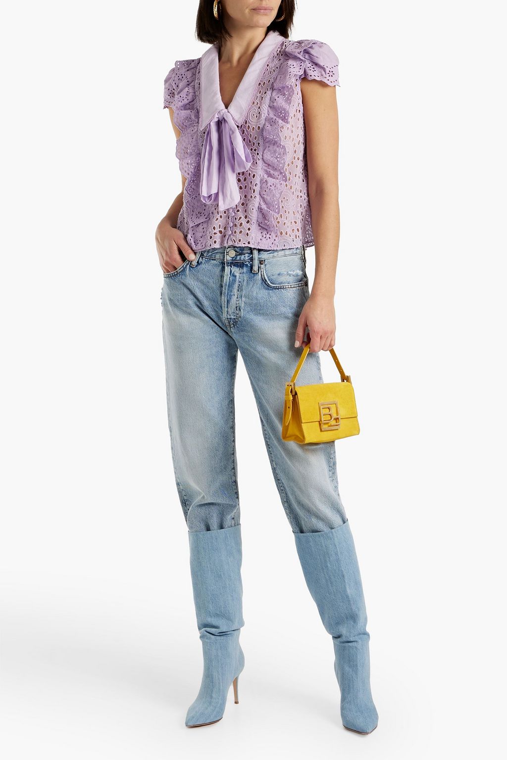 ALICE + OLIVIA Delisa pussy-bow ruffled broderie anglaise blouse