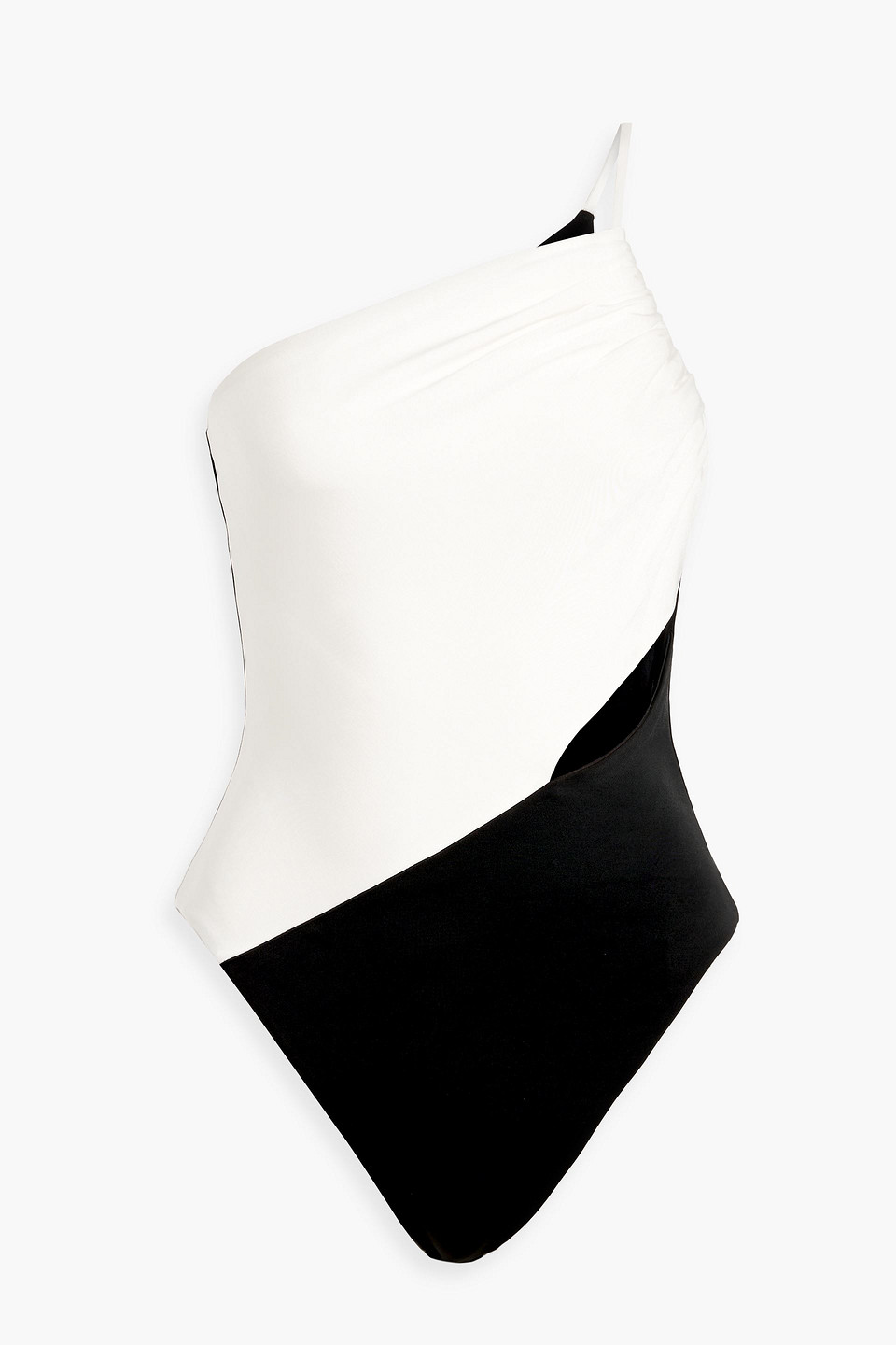 Et Ochs Avery One-shoulder Cutout Two-tone Stretch-jersey Bodysuit In Black