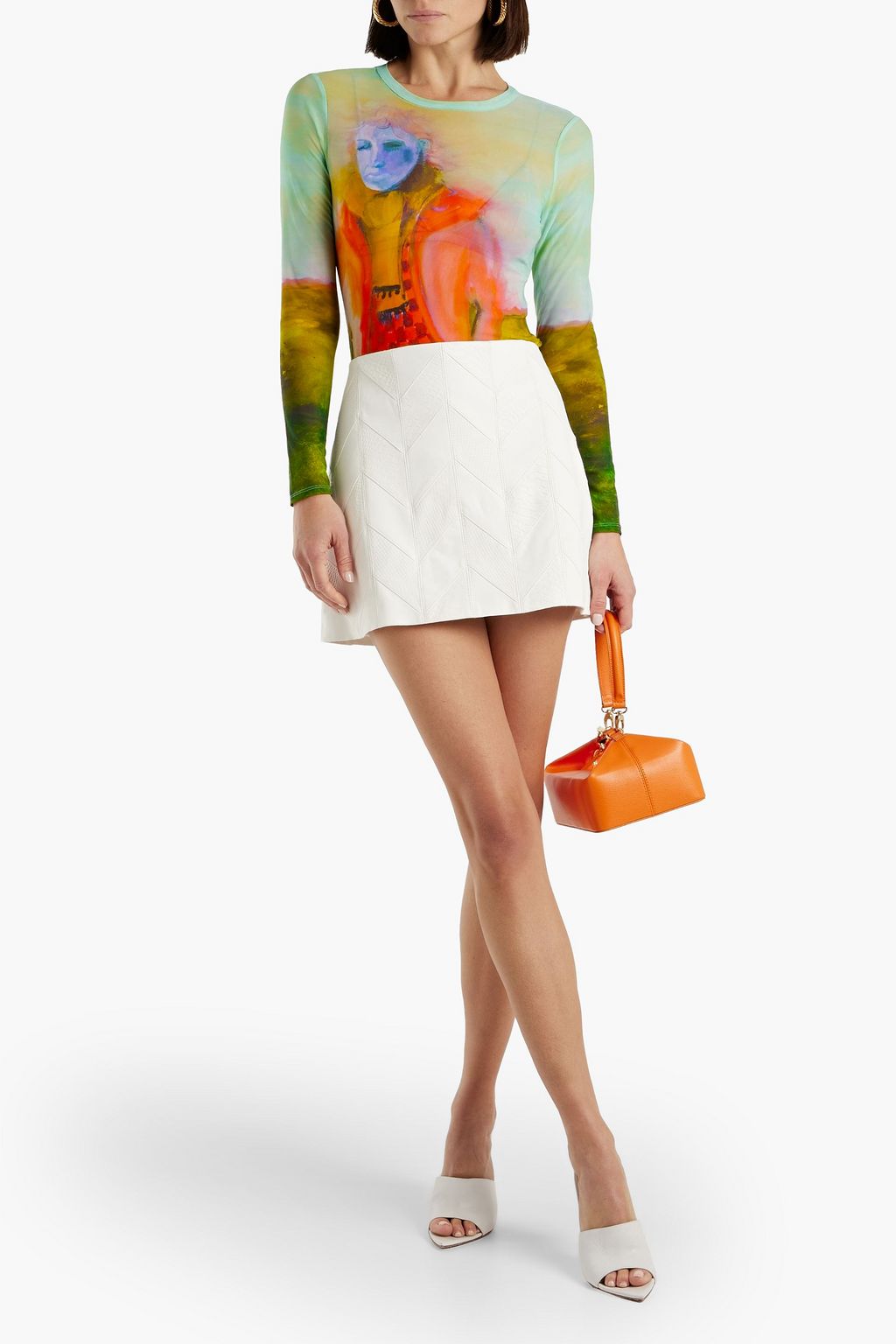ALICE + OLIVIA Riley patchwork smooth and snake-effect leather mini skirt