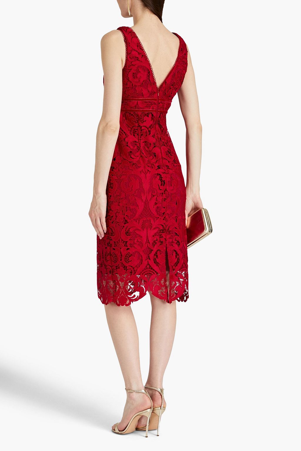 ML MONIQUE LHUILLIER Bow-embellished lace midi dress