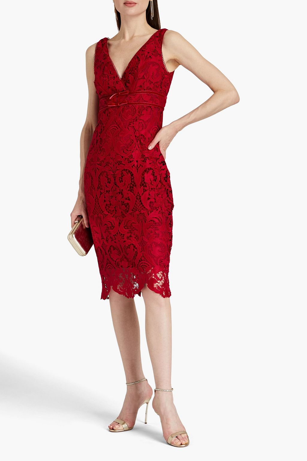 ML MONIQUE LHUILLIER Bow-embellished lace midi dress