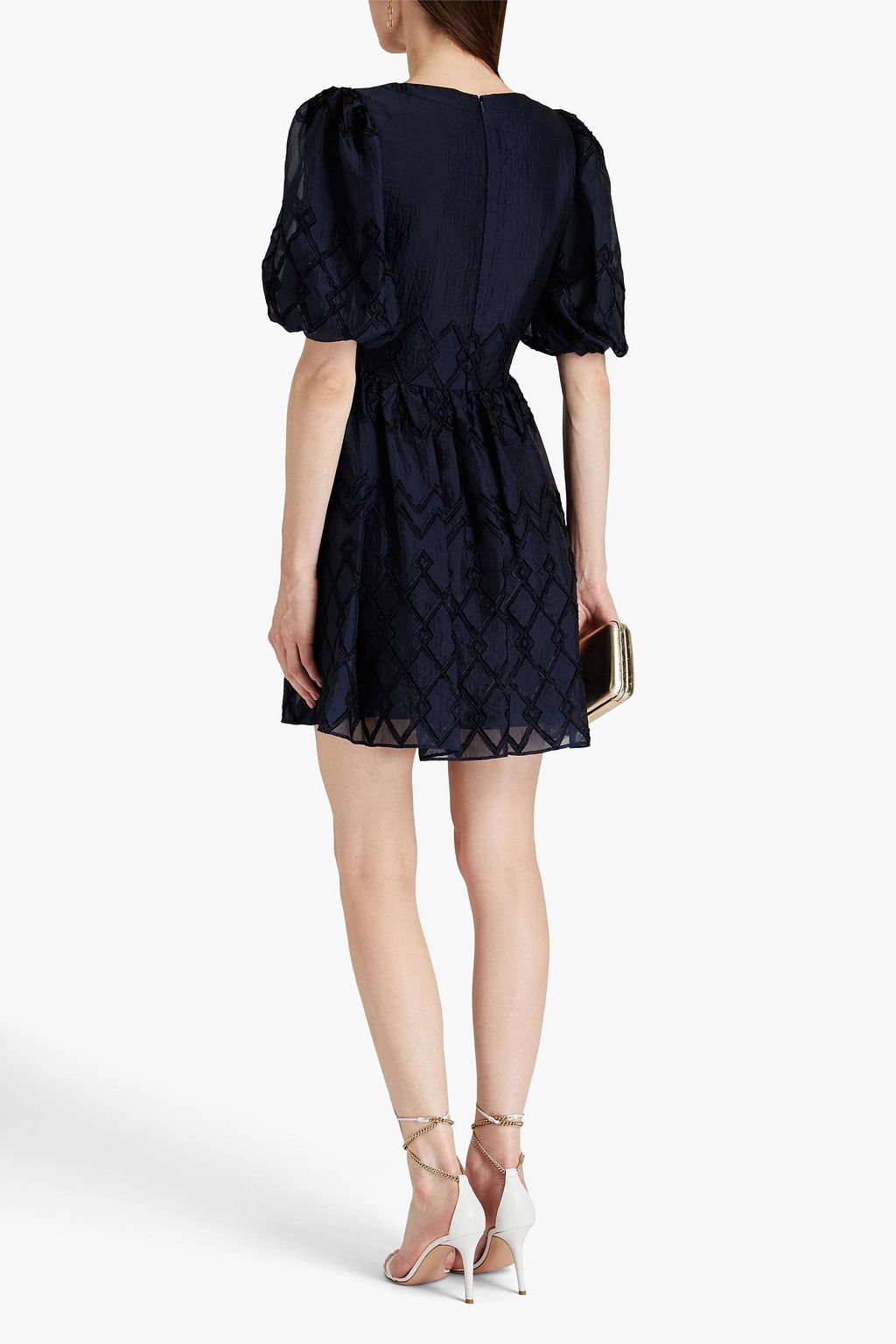 ML MONIQUE LHUILLIER デヴォレオーガンザ ミニワンピース カットアウト