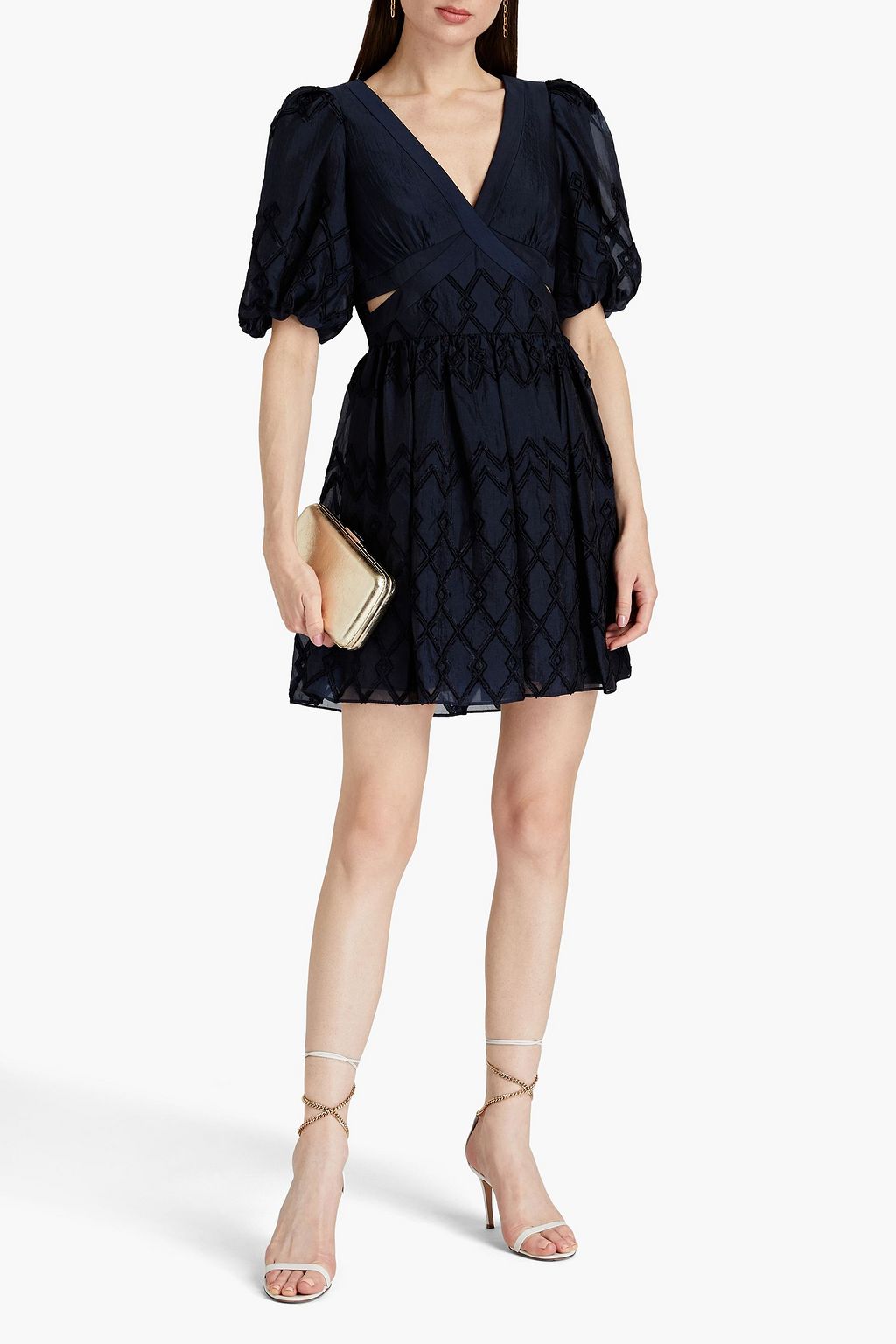 ML MONIQUE LHUILLIER デヴォレオーガンザ ミニワンピース カットアウト