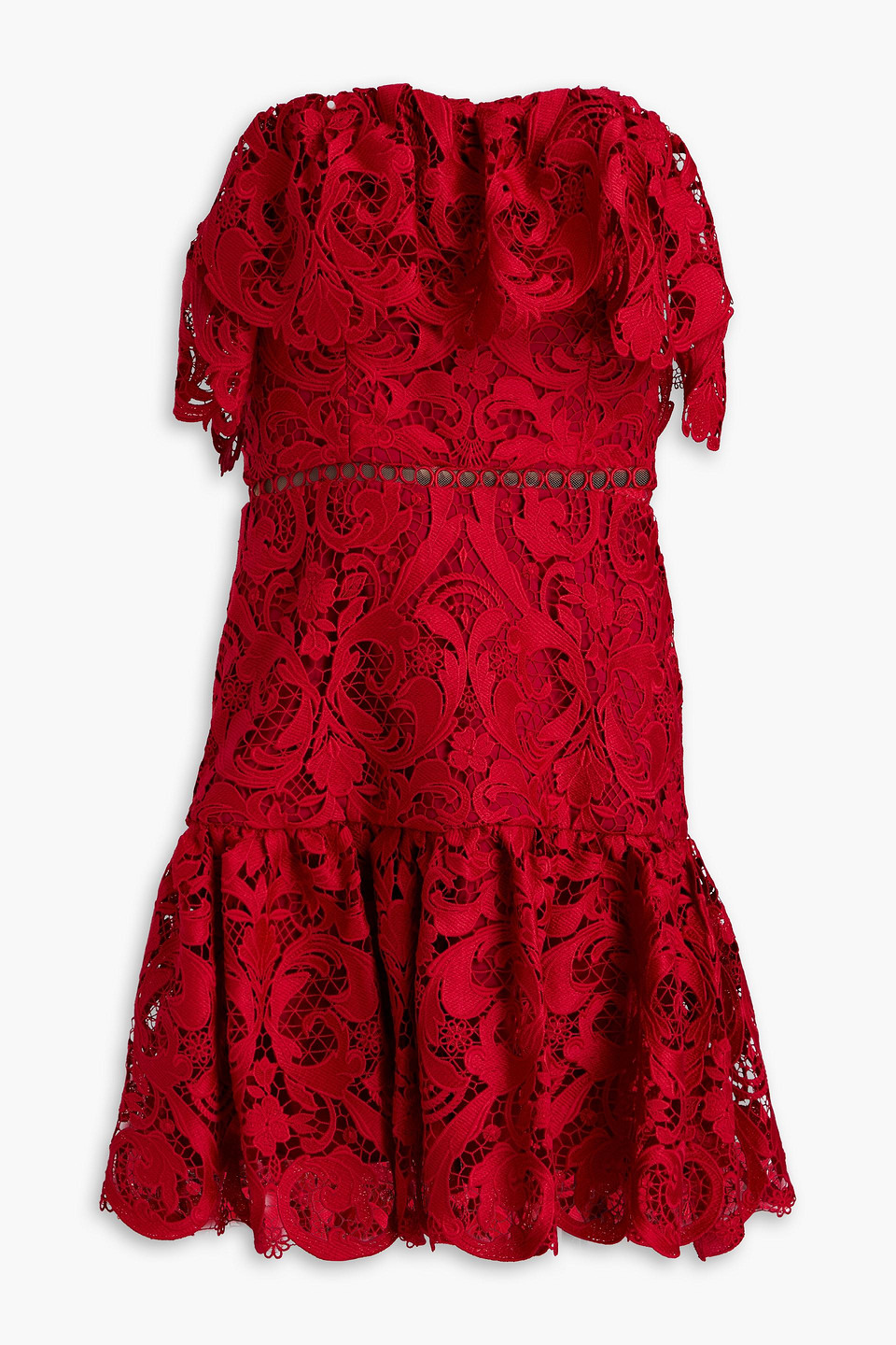 ML Monique Lhuillier - Strapless ruffled lace mini dress - Red - US 2